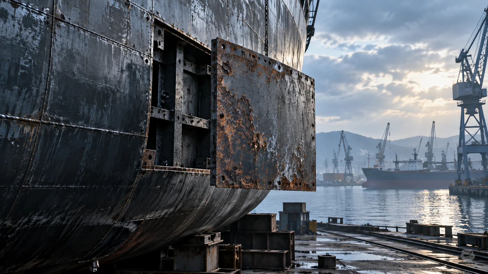 AI-generated illustration: Marine surface maintenance; not a real project or test record