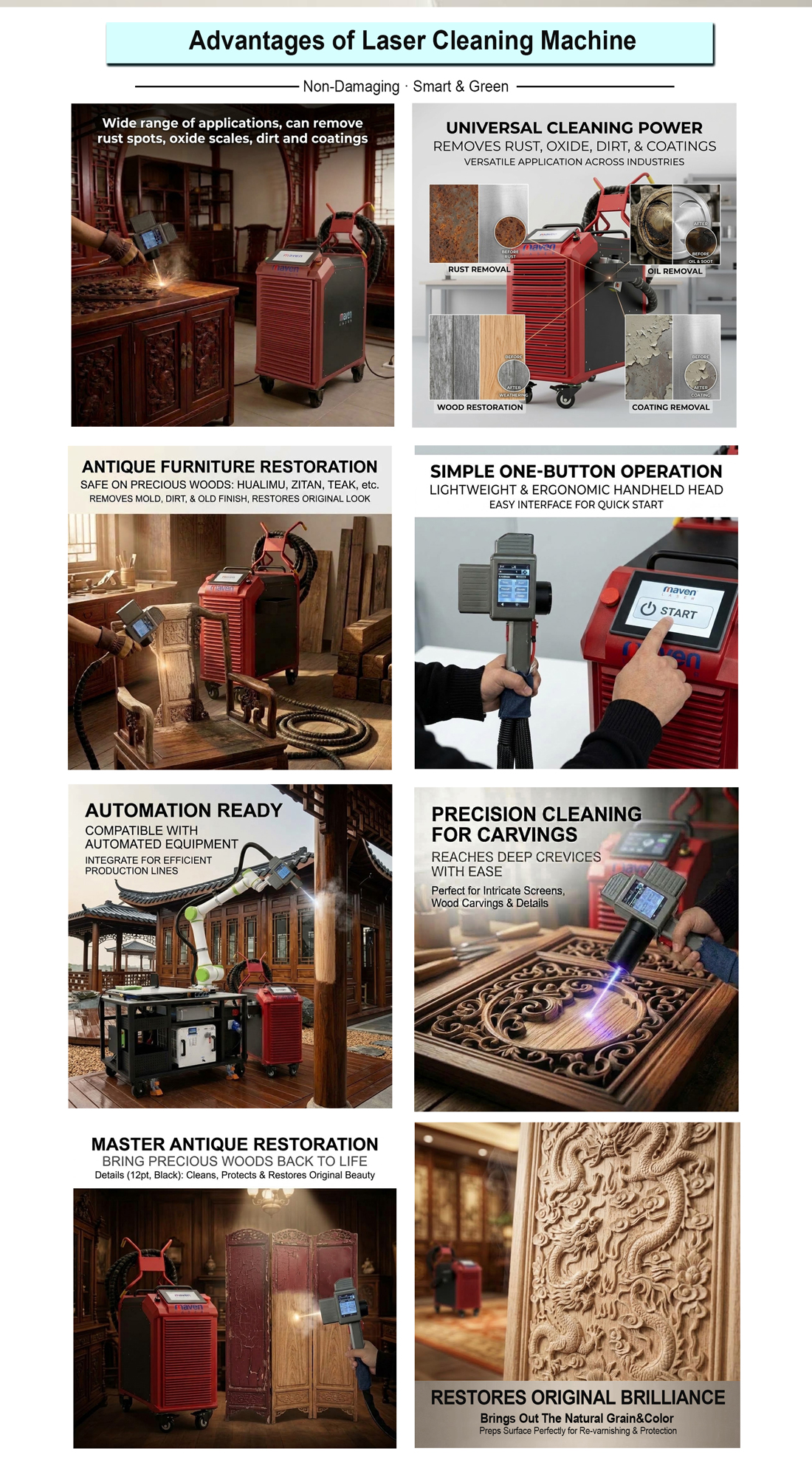 Laser cleaning machine applications and operating features